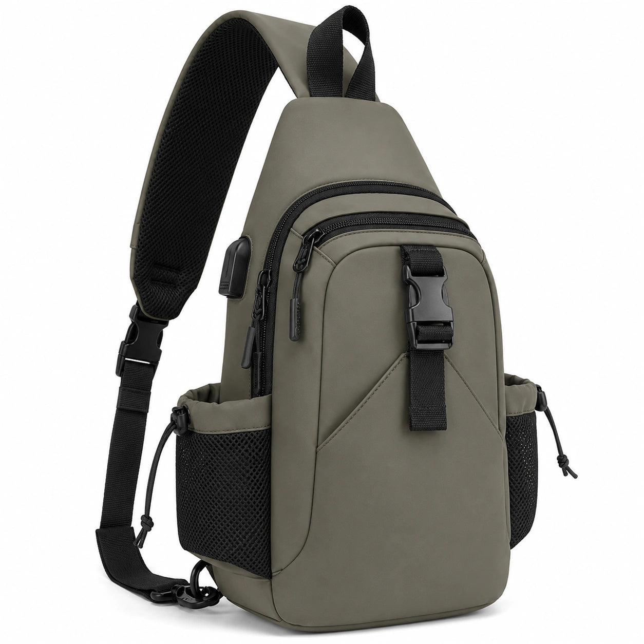 Mochila Bandolera Verde con Puerto USB para Hombres