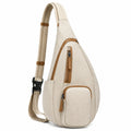 Mochila Bandolera Casual Beige con Compartimentos Múltiples