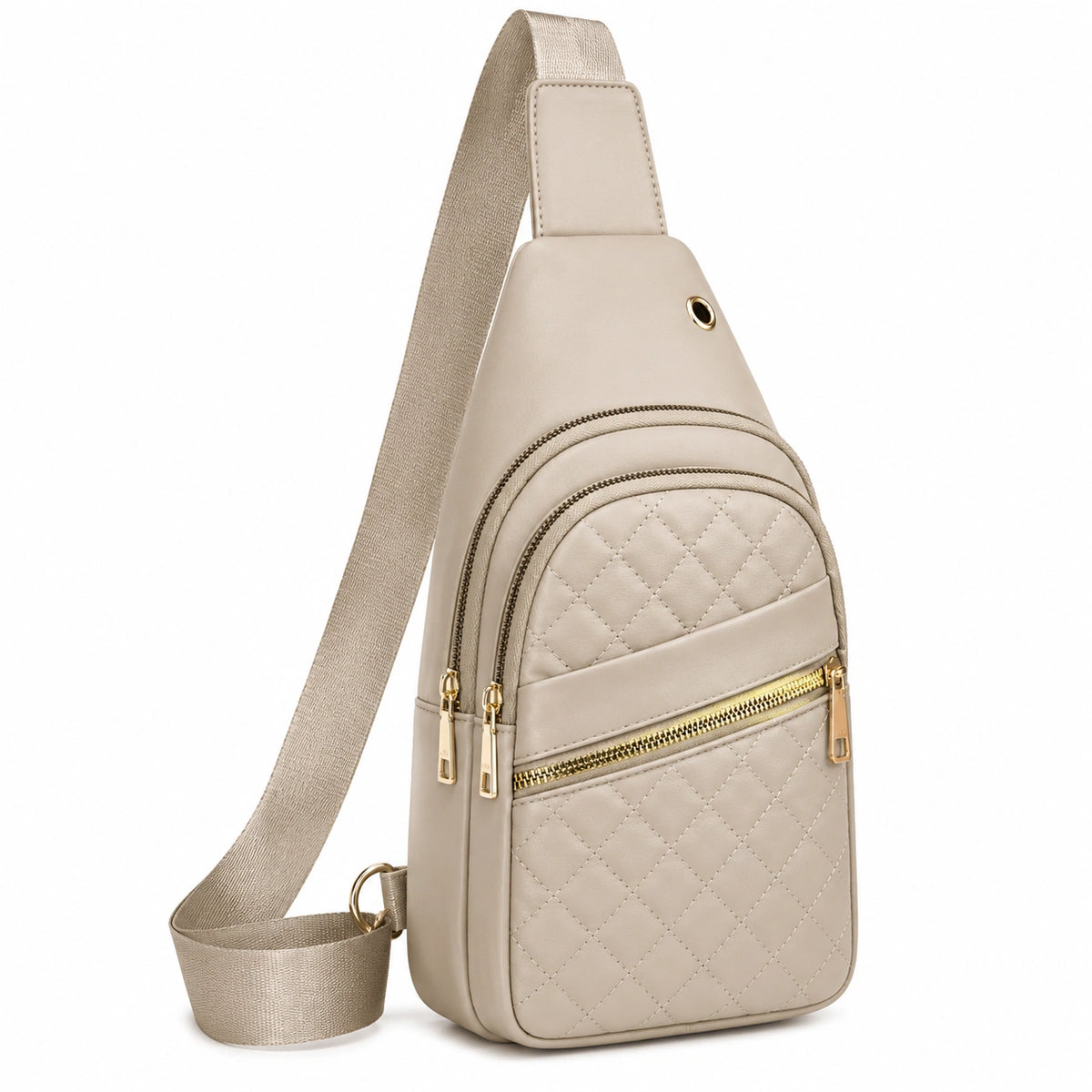 Mochila Bandolera Unisex Beige con Detalles Dorados