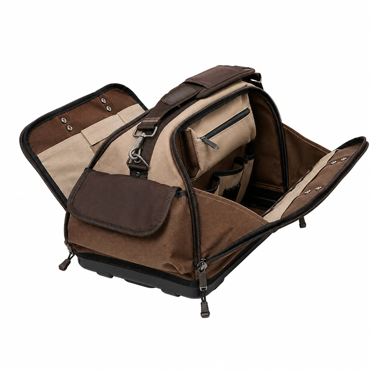 Bolsa de Herramientas Grande Multibolsillo Marrón y Beige con Cremallera
