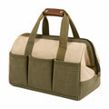 Bolsa de Herramientas Verde y Beige con Asa de Cuero