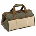 Bolsa de herramientas de lona verde y beige con cremalleras