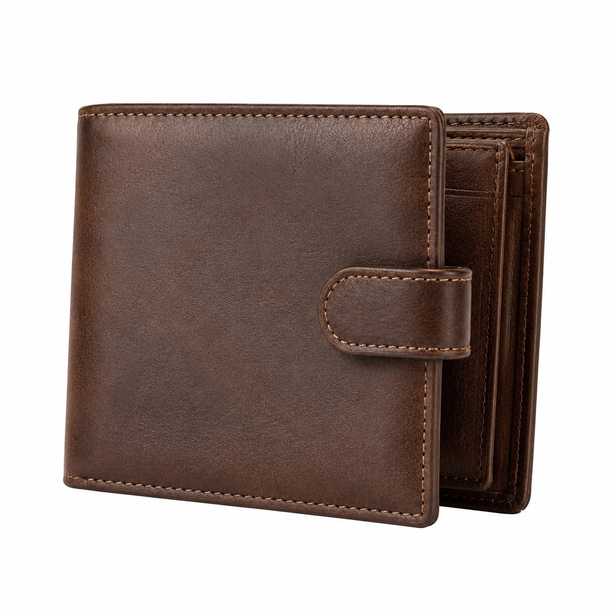 Cartera de Hombre Marrón con Cierre y Múltiples Compartimentos