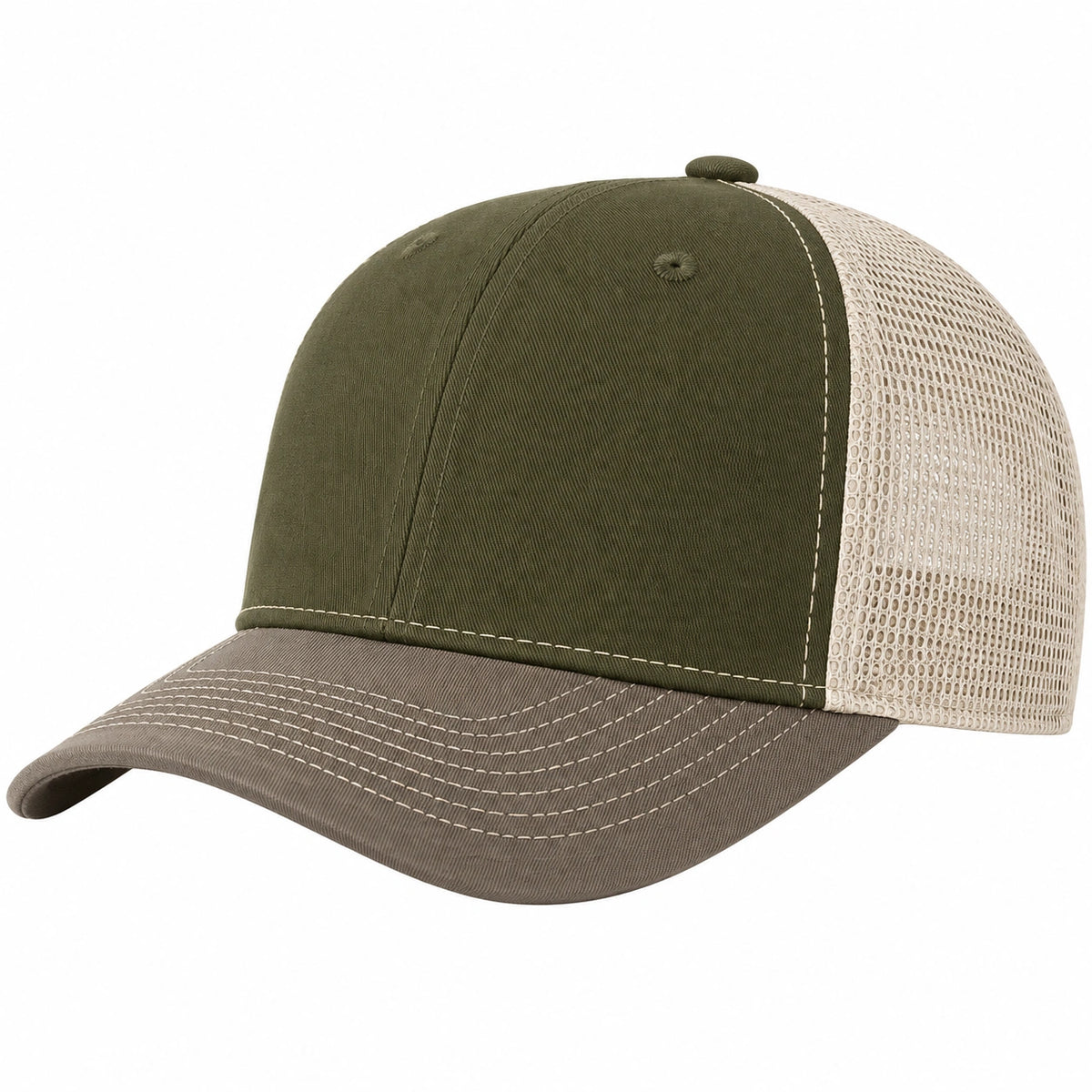 Gorra de Béisbol Ajustable con Malla Verde Oliva y Beige