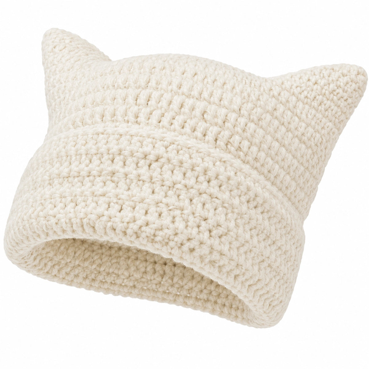 Gorro casual tejido con orejas en color crema