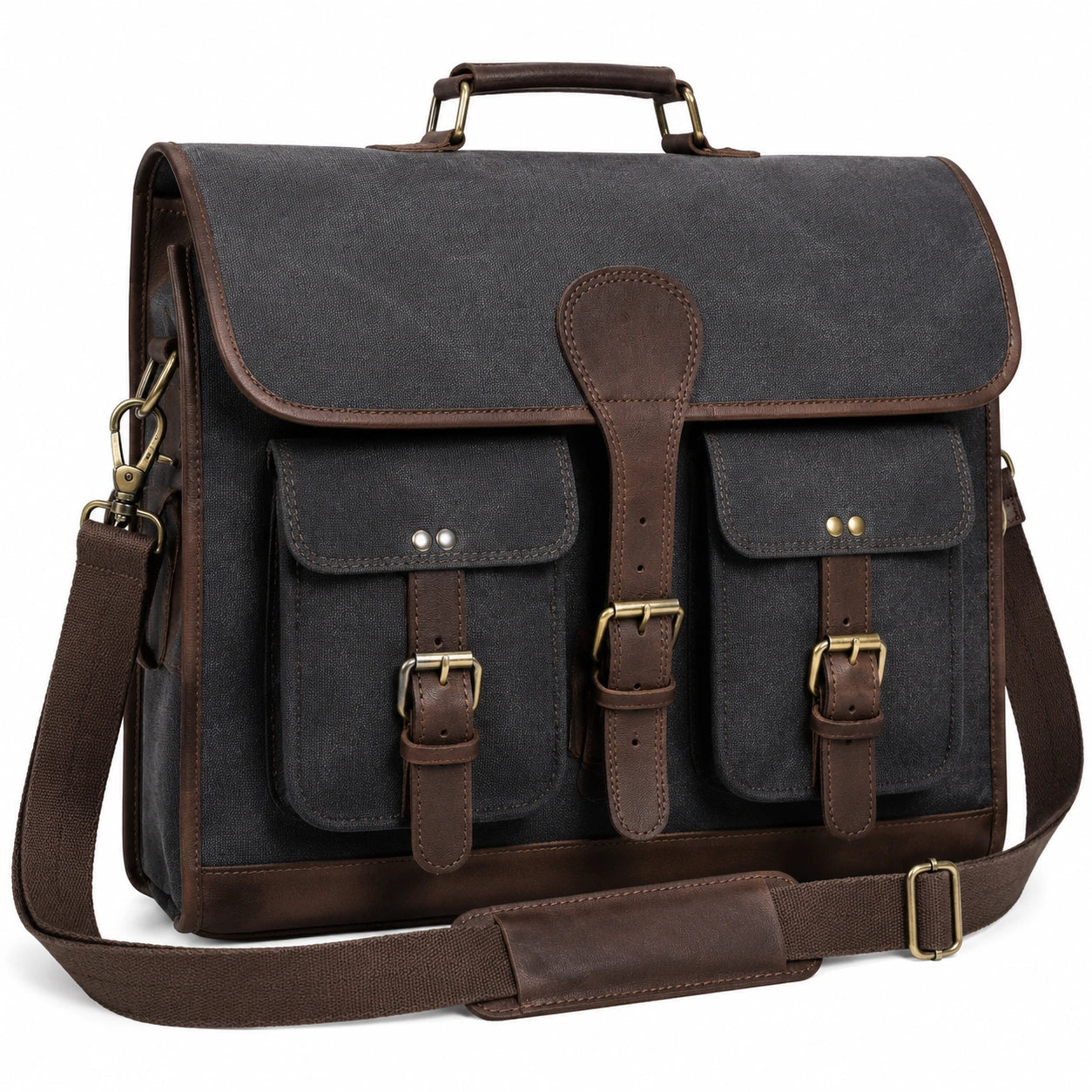 Maletín de Lona Vintage para Hombre Gris y Marrón