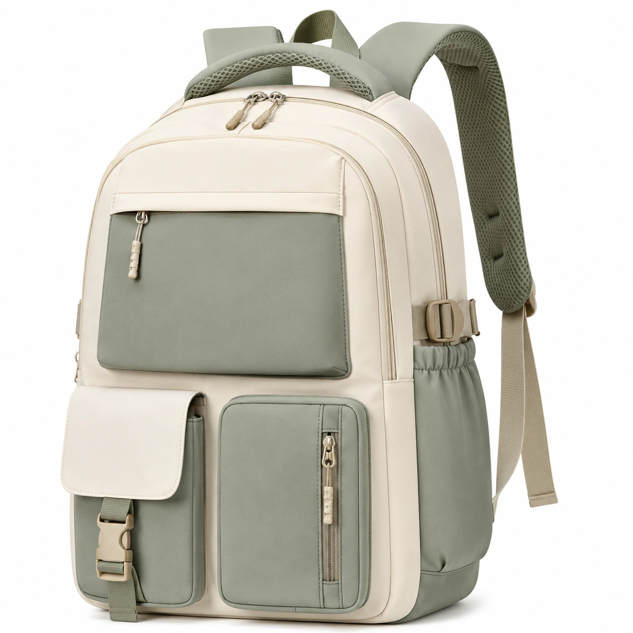 Mochila escolar para portátil, verde menta y crema, 20L