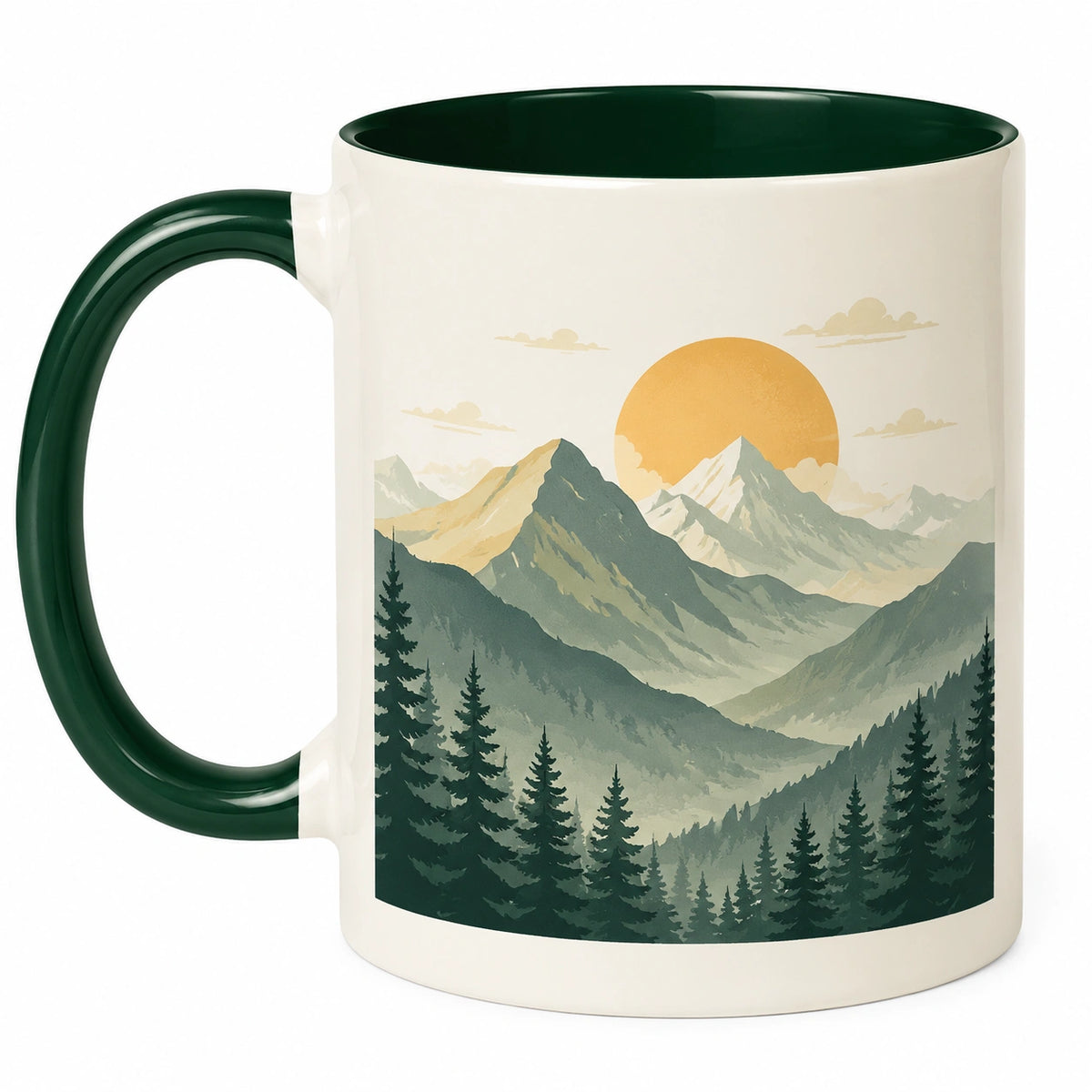 Taza de cerámica con diseño de montañas Verde Oscuro/Blanco