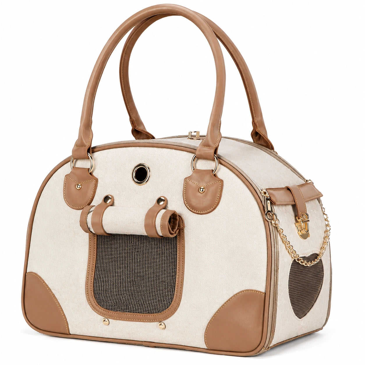 Bolso de Transporte para Mascotas Pequeñas Beige y Marrón con Ventilación