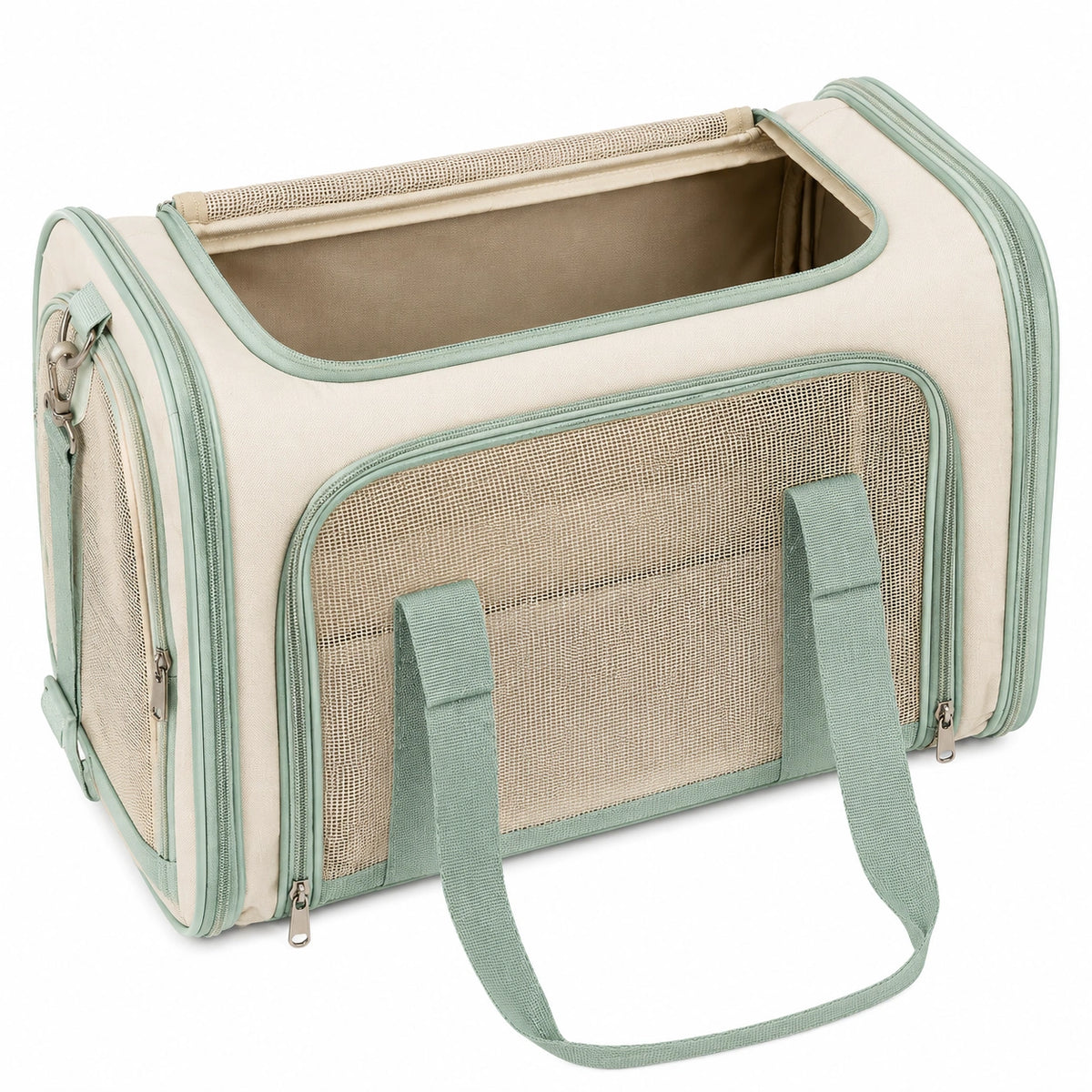 Transportín Plegable para Mascotas Verde y Beige