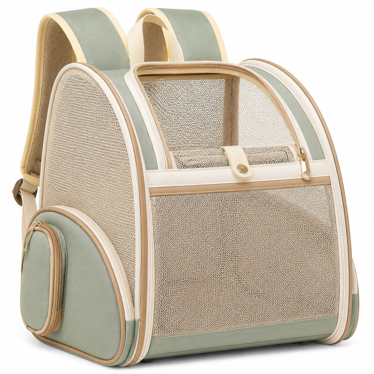 Mochila Transportadora para Mascotas Transpirable Verde y Beige